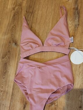 Lunalae Janaya Dusty Rose Pink Swim Top & High Waist Scrunch Bottoms